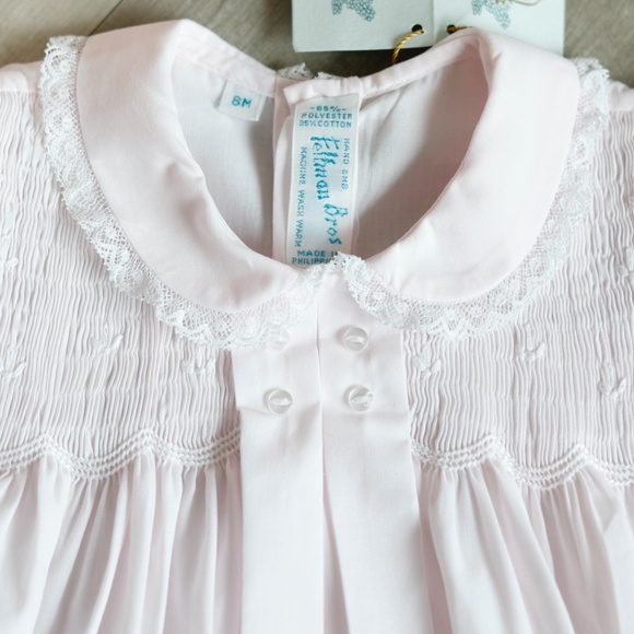 Pink Dress Smocked Heirloom Feltman Brothers Vintage Lace Collar 6 Months NWT - Picture 2 of 6